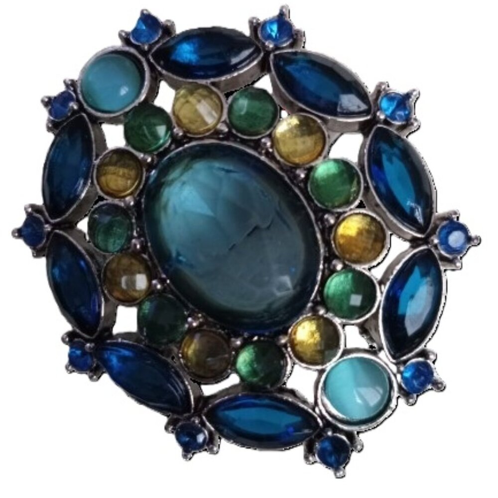 New Vintage Keepsake Rhinestone Monet Rounded Silver-Tone Brooch